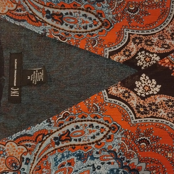 International Concepts Dress 3/4 slit sleeves black orange blue size M - Picture 2 of 8